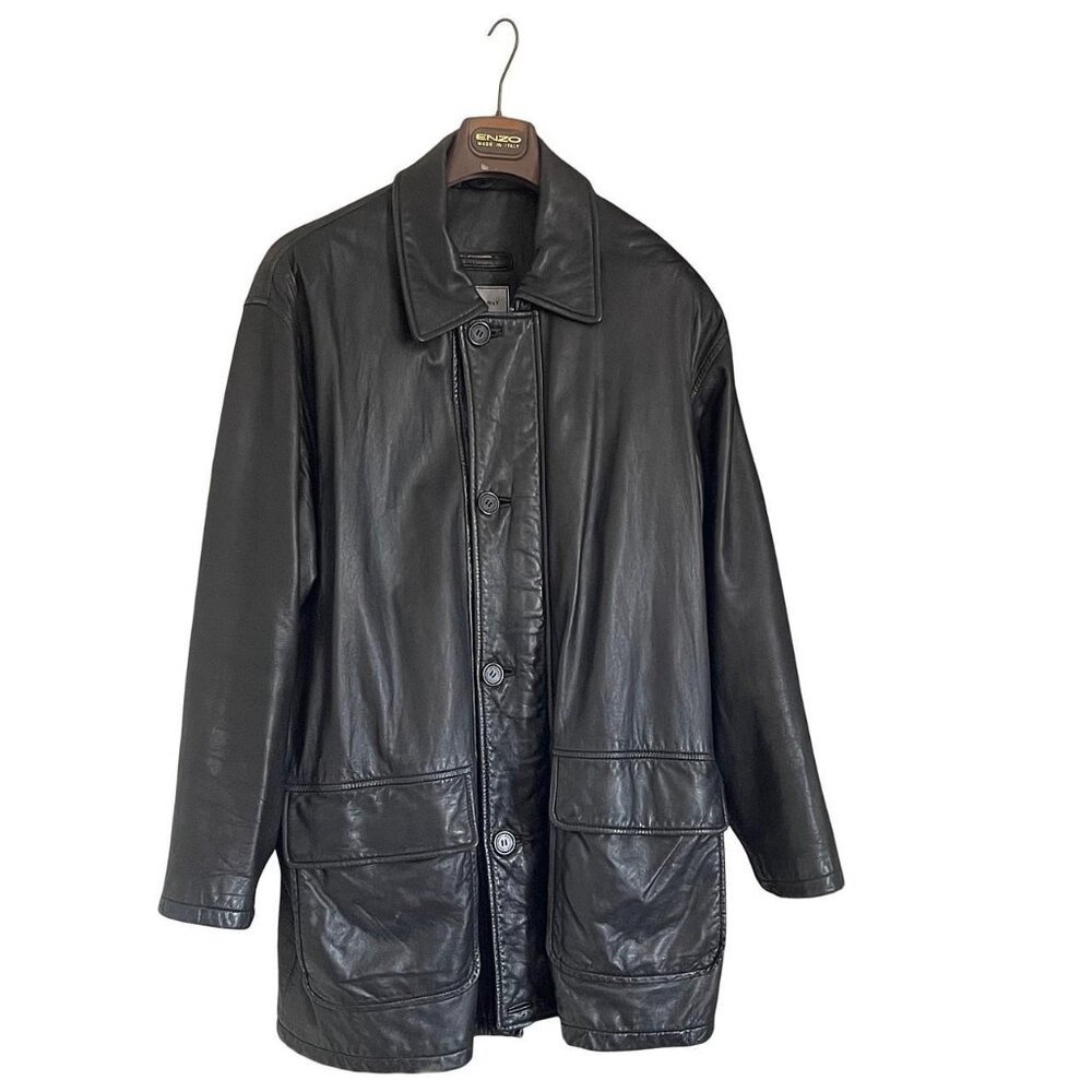Hathaway Men's Vintage Genuine Leather Buttery Soft Button-Up Jacket Coat XL